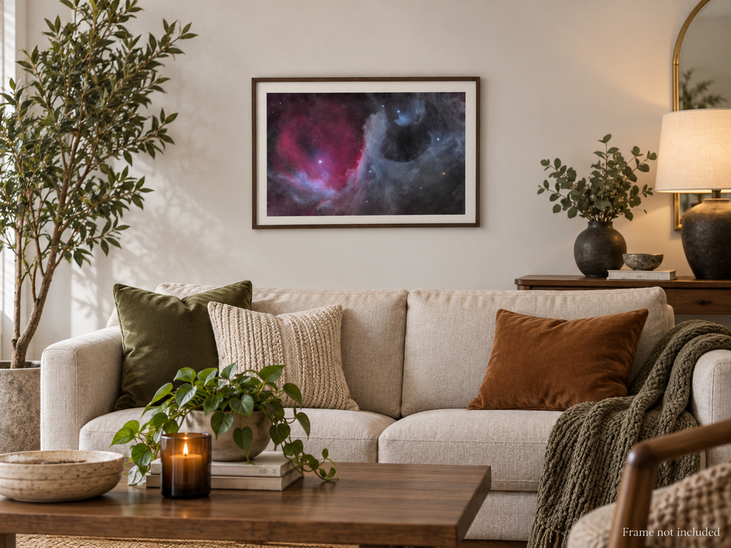 Sh2-1 Pi Scorpii Nebula astrophotography print displayed in a wall mockup
