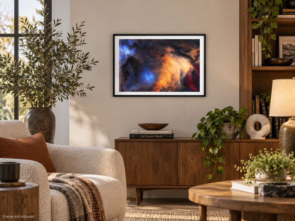 Rho Ophiuchi Cloud Complex astrophotography print displayed in a wall mockup