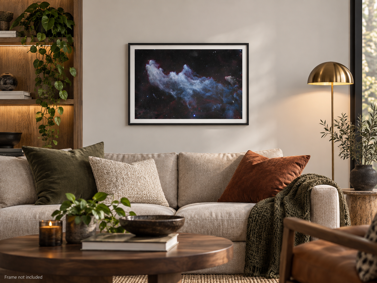 IC 2118 Witch Head Nebula astrophotography print displayed in a wall mockup